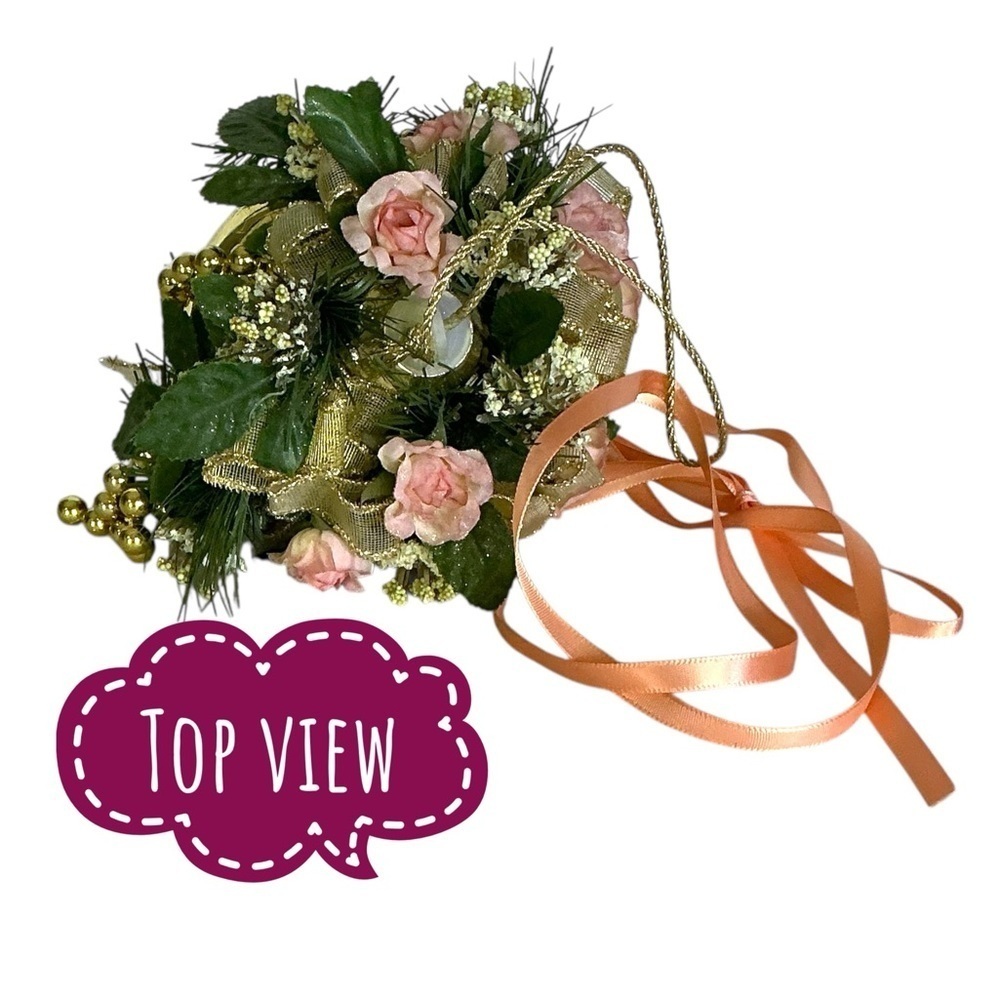 Floral Hanging Ornament Hand Crafted Pink Coral Rose Gold Accent Vintage 1990 8” - Picture 8 of 15